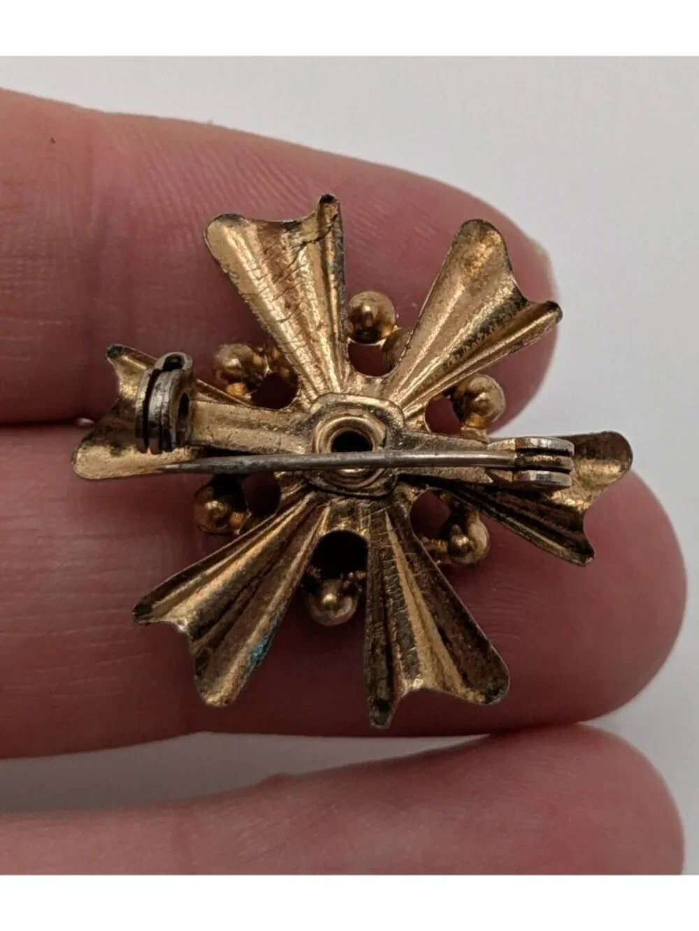 Vintage Atomic Sunburst Brooch Blue Gold Retro Mid Century Pin